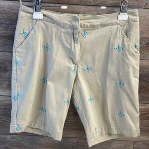 Vintage Khaki Shorts with embroidered Blue Bows, Size 8 , Brand Unknown